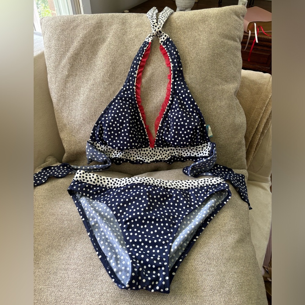 Ocean Avenue Swimwear blue/white polka dot two piece swimsuit. Size S